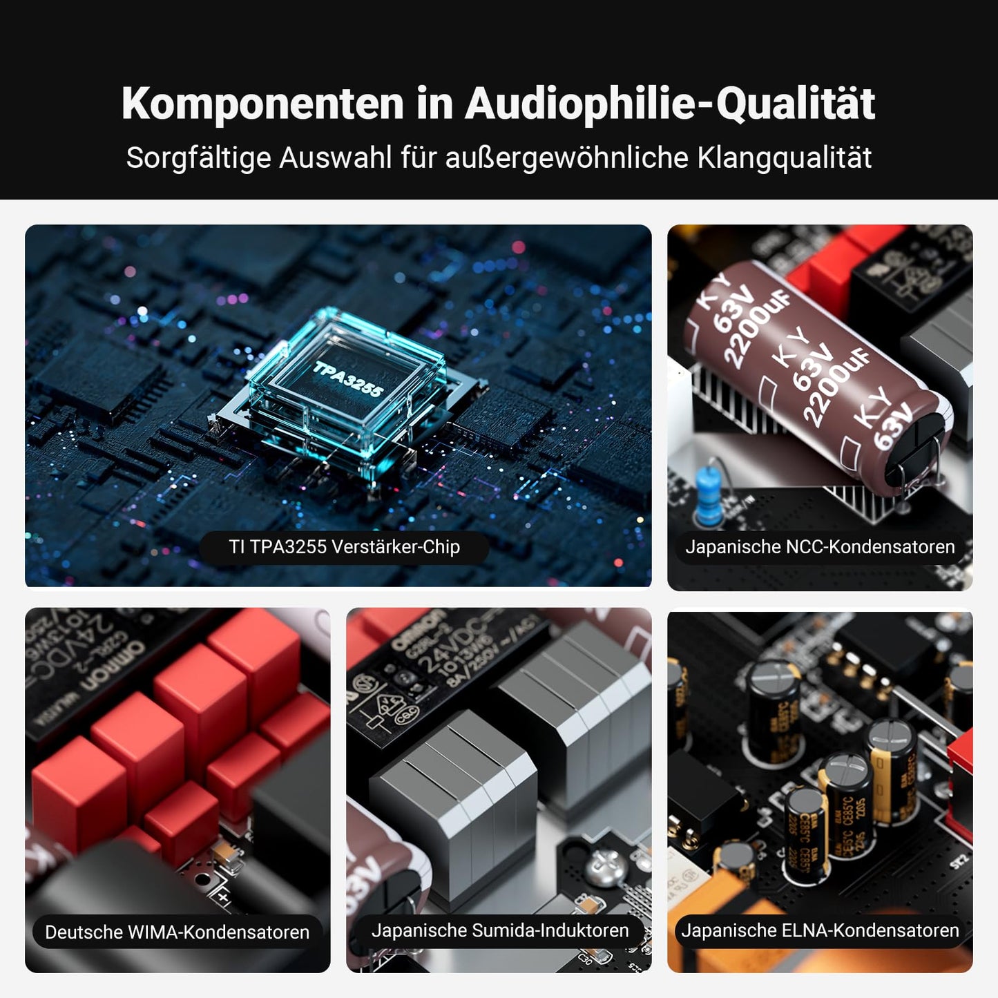 Fosi Audio ZA3 Mini HiFi Verstärker, Stereo/Mono, mit TPA3255 Chip, XLR-Eingänge