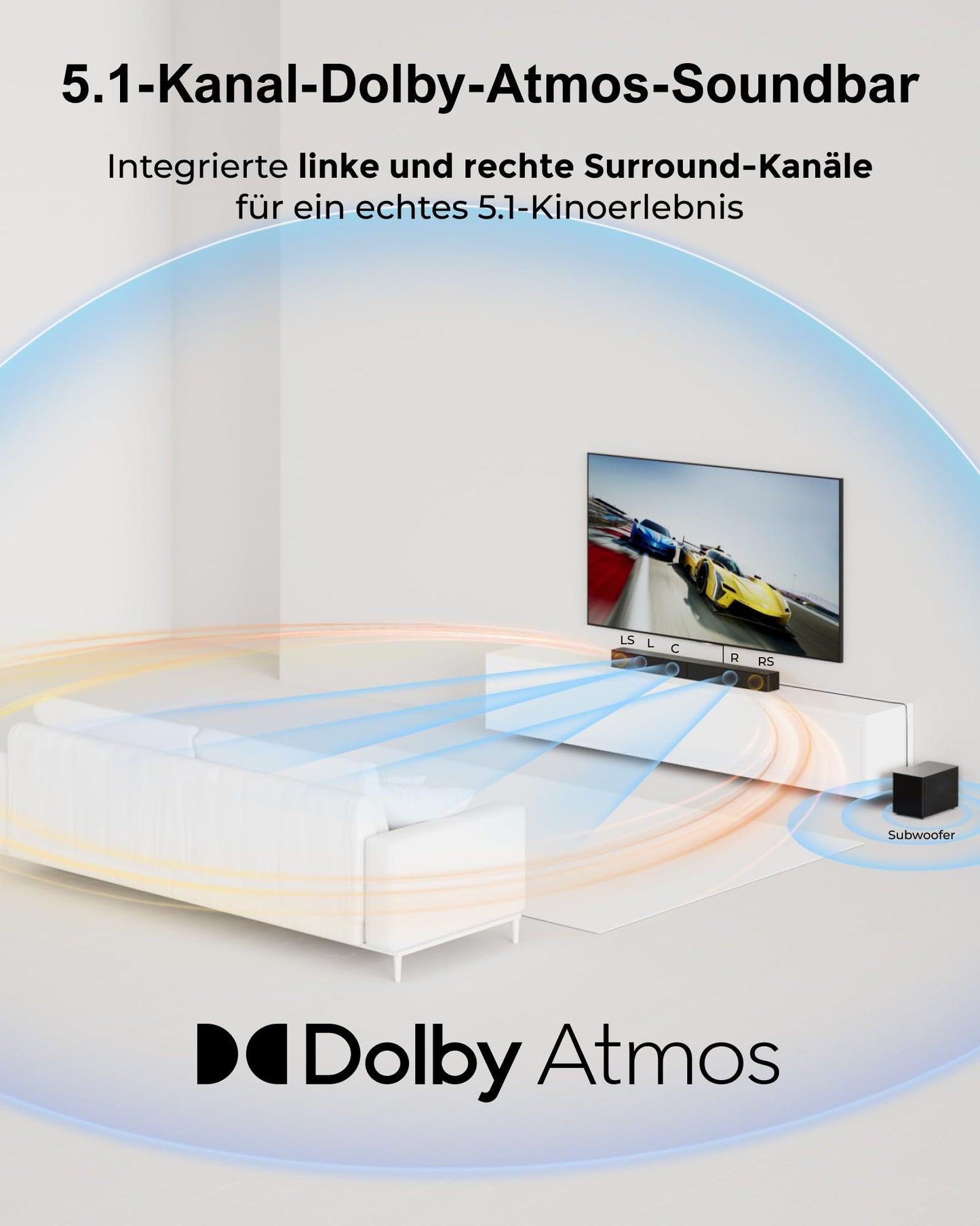ULTIMEA 5.1ch Soundbar mit Dolby Atmos, 340W, Subwoofer, Bluetooth 5.4, Modell 2025
