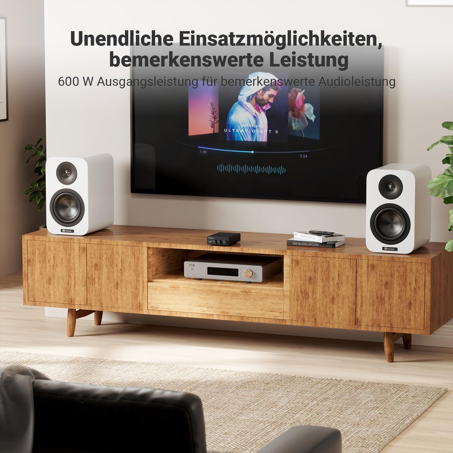 Fosi Audio TB10D Mini HiFi Verstärker Klasse D, 600W, TPA3255 Chip, mit Höhen- und Bassregelung