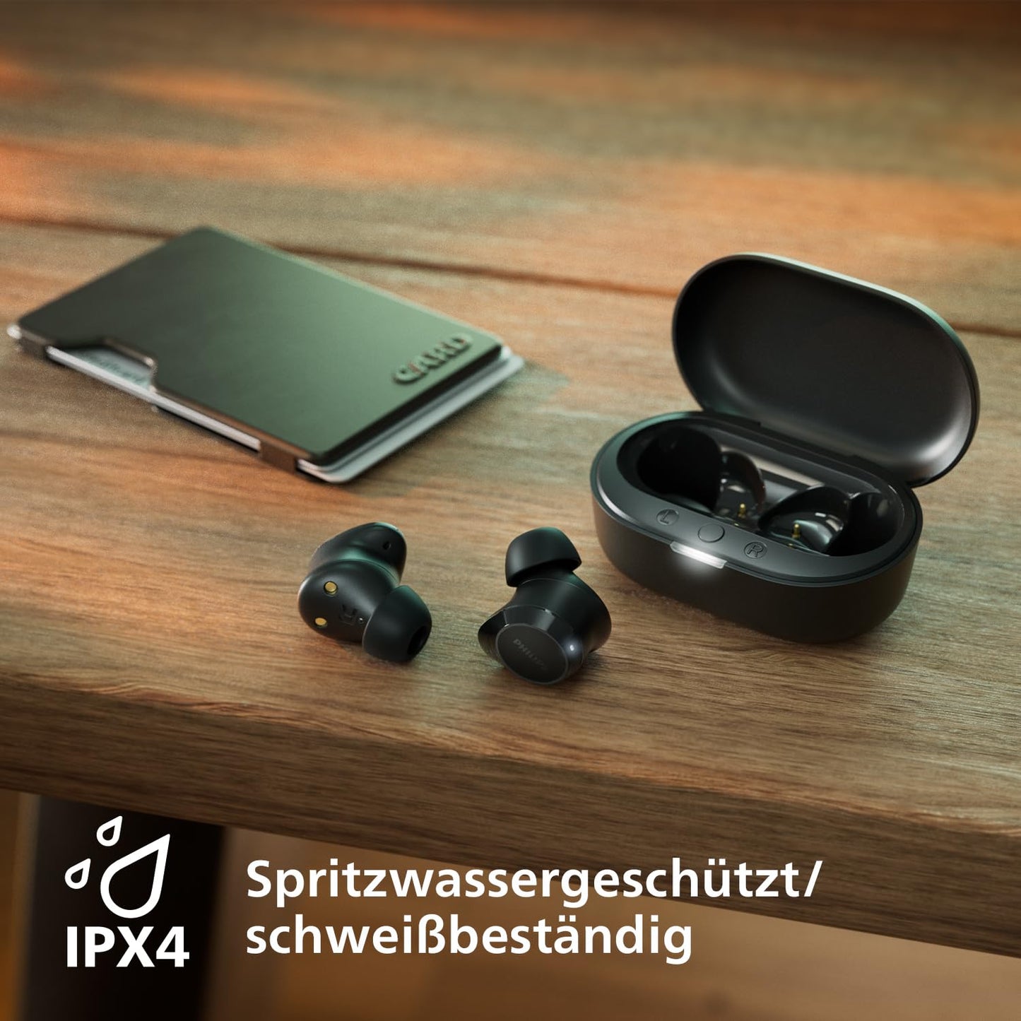 Philips TAT1209BK True Wireless Bluetooth Earbuds, IPX4, Schwarz