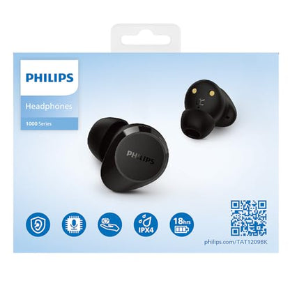 Philips TAT1209BK True Wireless Bluetooth Earbuds, IPX4, Schwarz