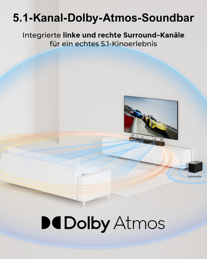 ULTIMEA 5.1ch Soundbar mit Dolby Atmos, 340W, Subwoofer, Bluetooth 5.4, Modell 2025