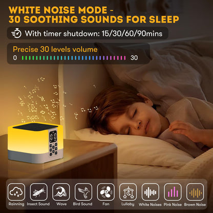AFEXOA Bluetooth-Lautsprecher, Wecker & Nachtlicht, mit Naturgeräuschen, für Schlaf- & Kinderzimmer