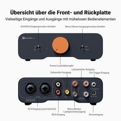 Fosi Audio ZA3 Mini HiFi Verstärker, Stereo/Mono, mit TPA3255 Chip, XLR-Eingänge